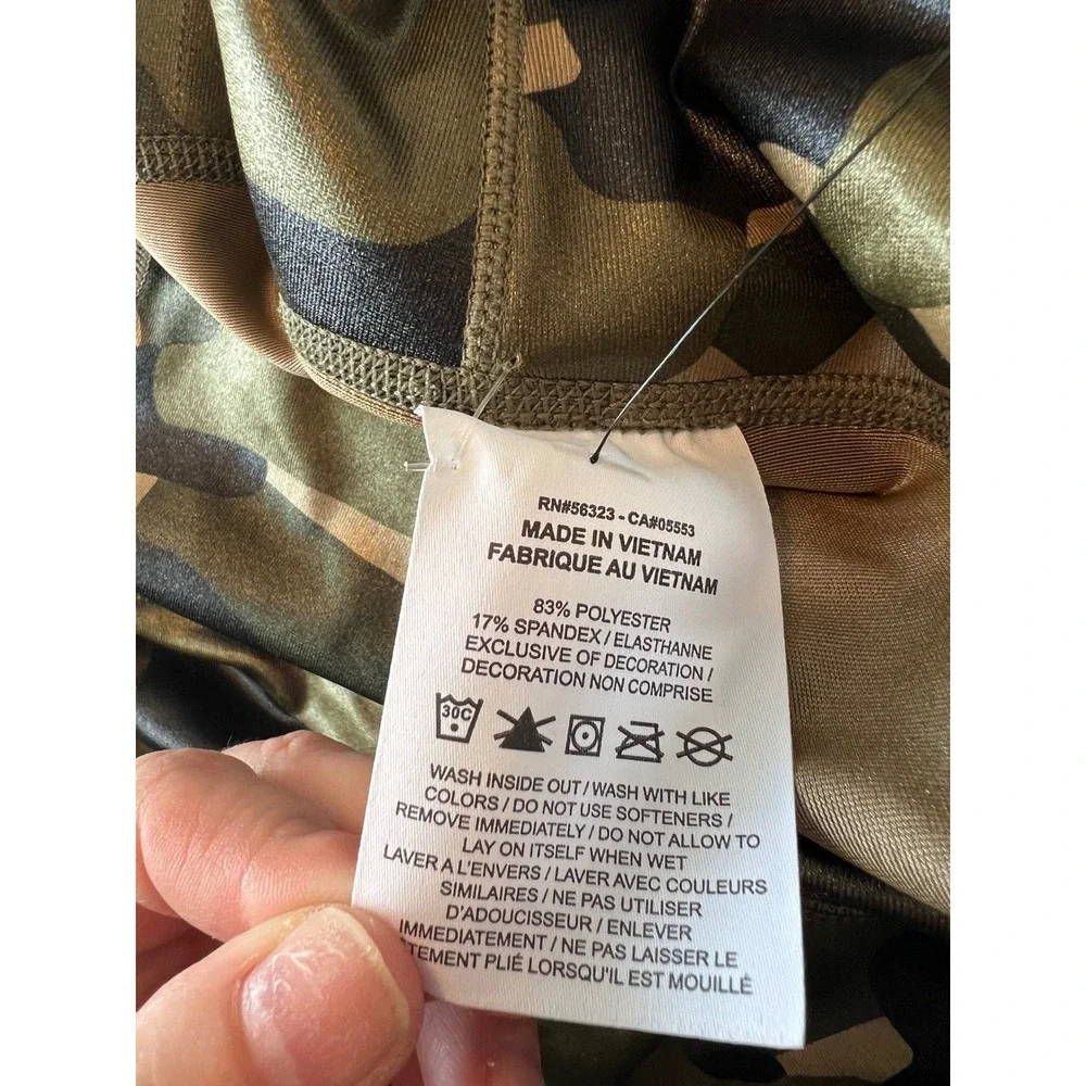 Nike One Training Leggings Womens L Green Camo Mid Rise Tight Fit